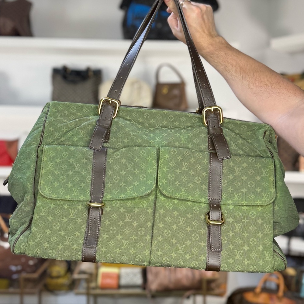 LV GREEN DENIM TRAVEL BAG